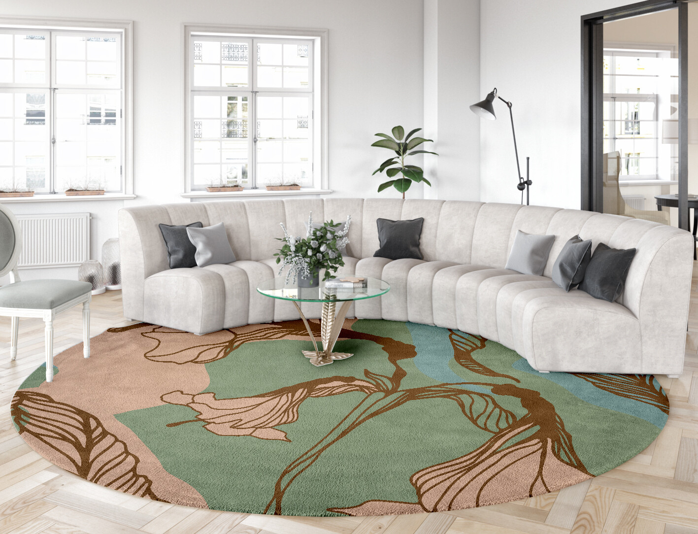 Cala Lily Field of Flowers Round Hand Tufted Pure Wool Custom Rug by Rug Artisan