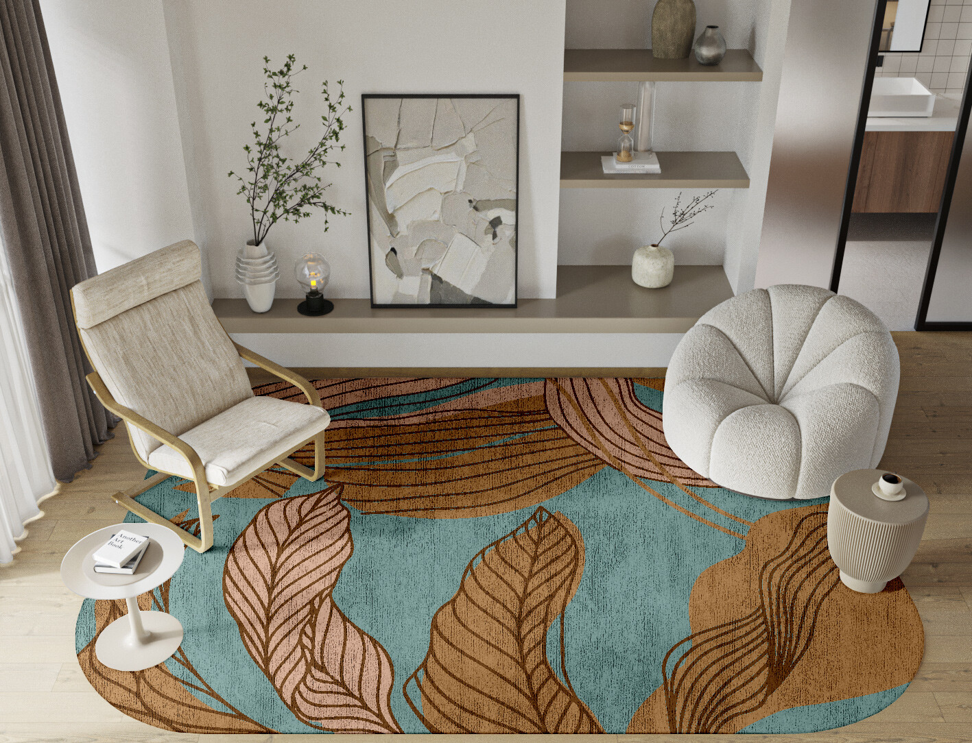 Calathea Field of Flowers Oblong Hand Knotted Bamboo Silk Custom Rug by Rug Artisan