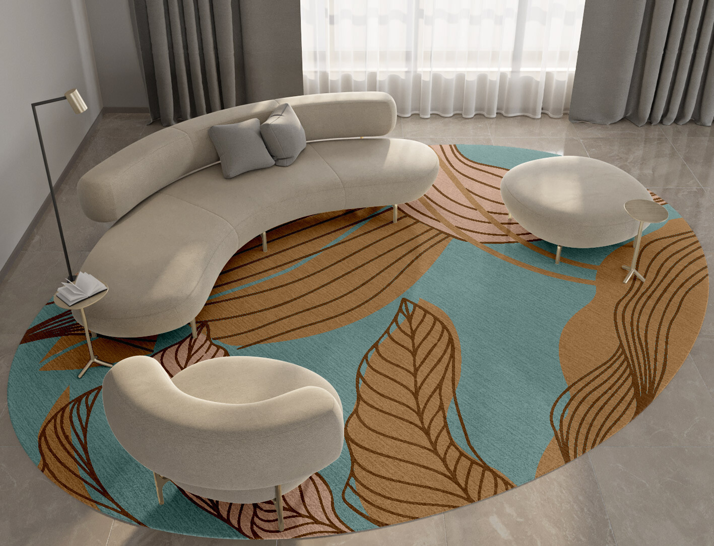 Calathea Field of Flowers Oval Hand Knotted Tibetan Wool Custom Rug by Rug Artisan