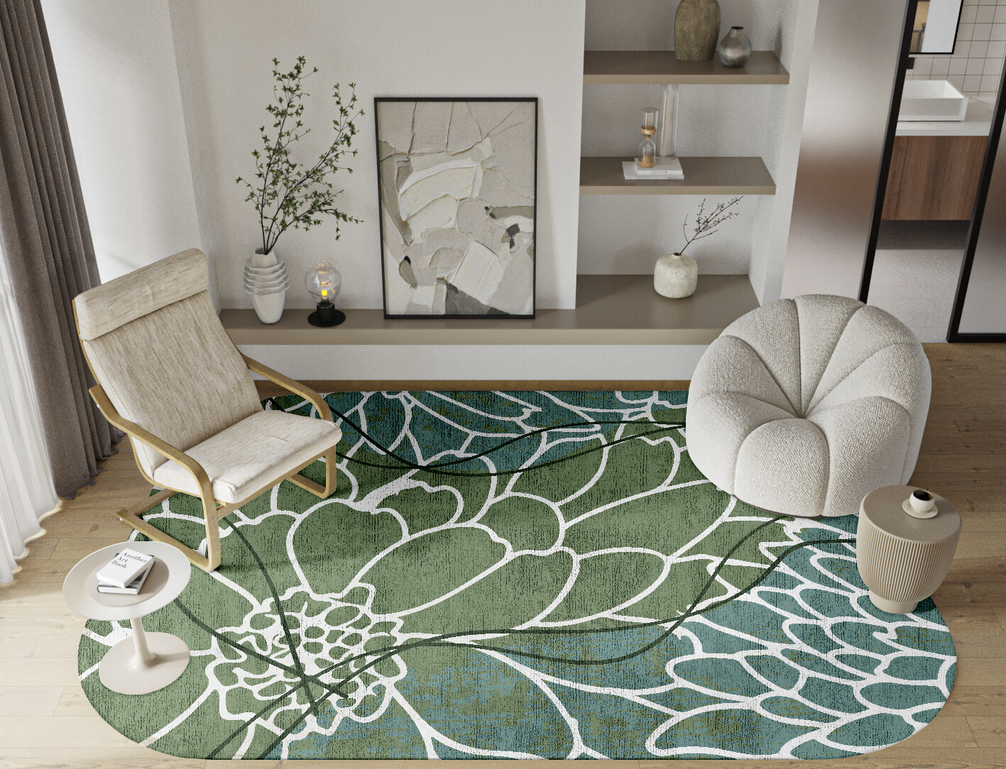 Calendula Field of Flowers Oblong Hand Knotted Bamboo Silk Custom Rug by Rug Artisan