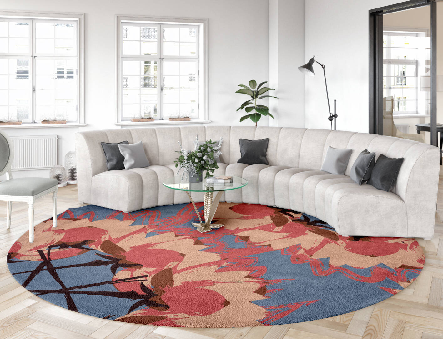 Calla Floral Round Hand Tufted Pure Wool Custom Rug by Rug Artisan