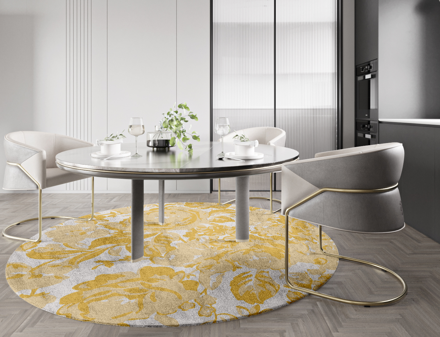 Caltha Floral Round Hand Tufted Bamboo Silk Custom Rug by Rug Artisan
