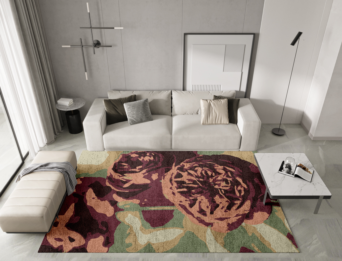 Camille Floral Rectangle Hand Knotted Bamboo Silk Custom Rug by Rug Artisan