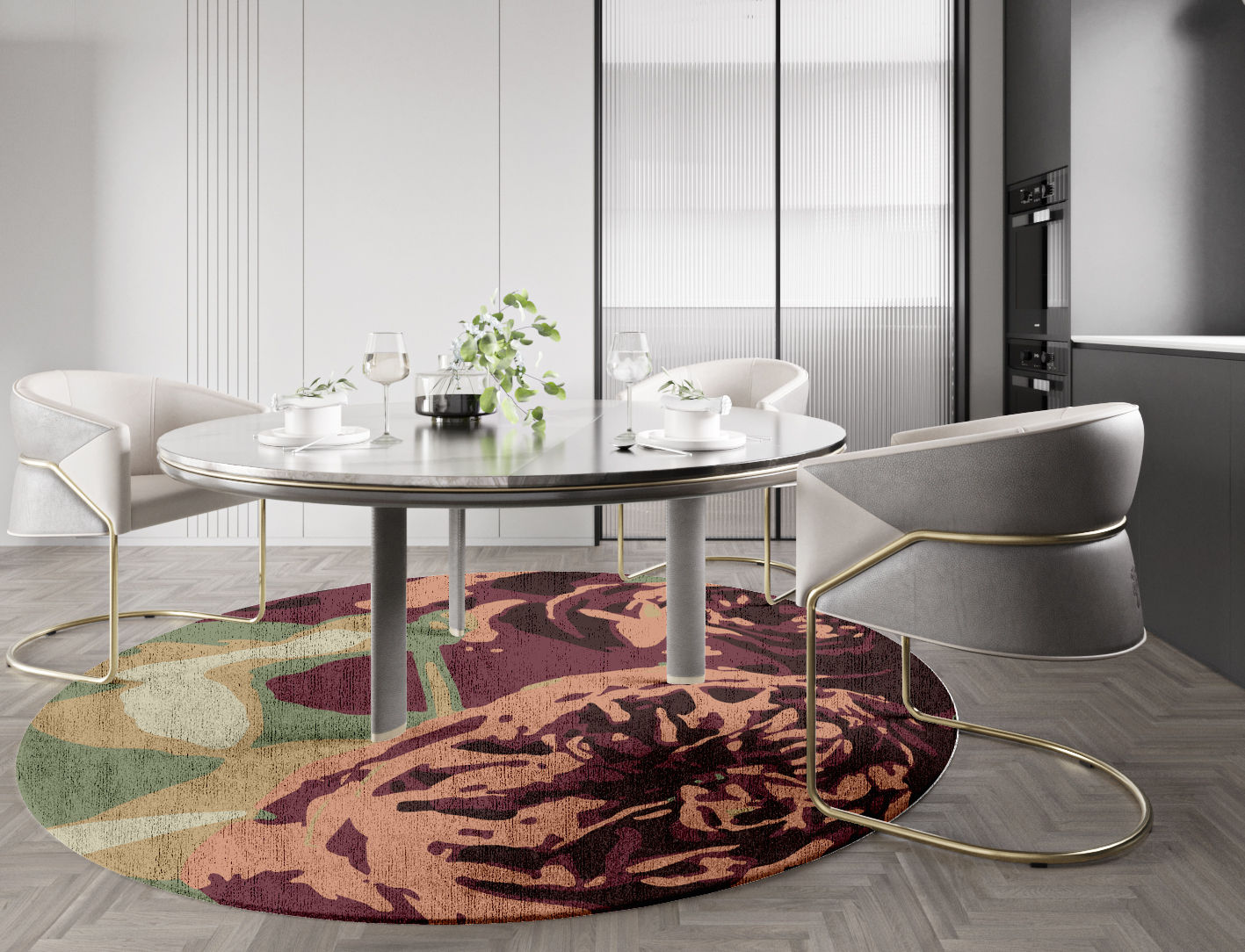 Camille Floral Round Hand Knotted Bamboo Silk Custom Rug by Rug Artisan