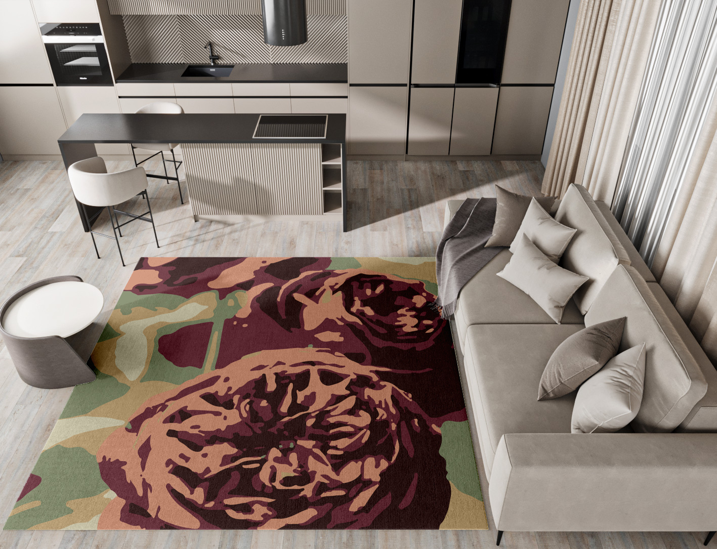 Camille Floral Square Hand Knotted Tibetan Wool Custom Rug by Rug Artisan