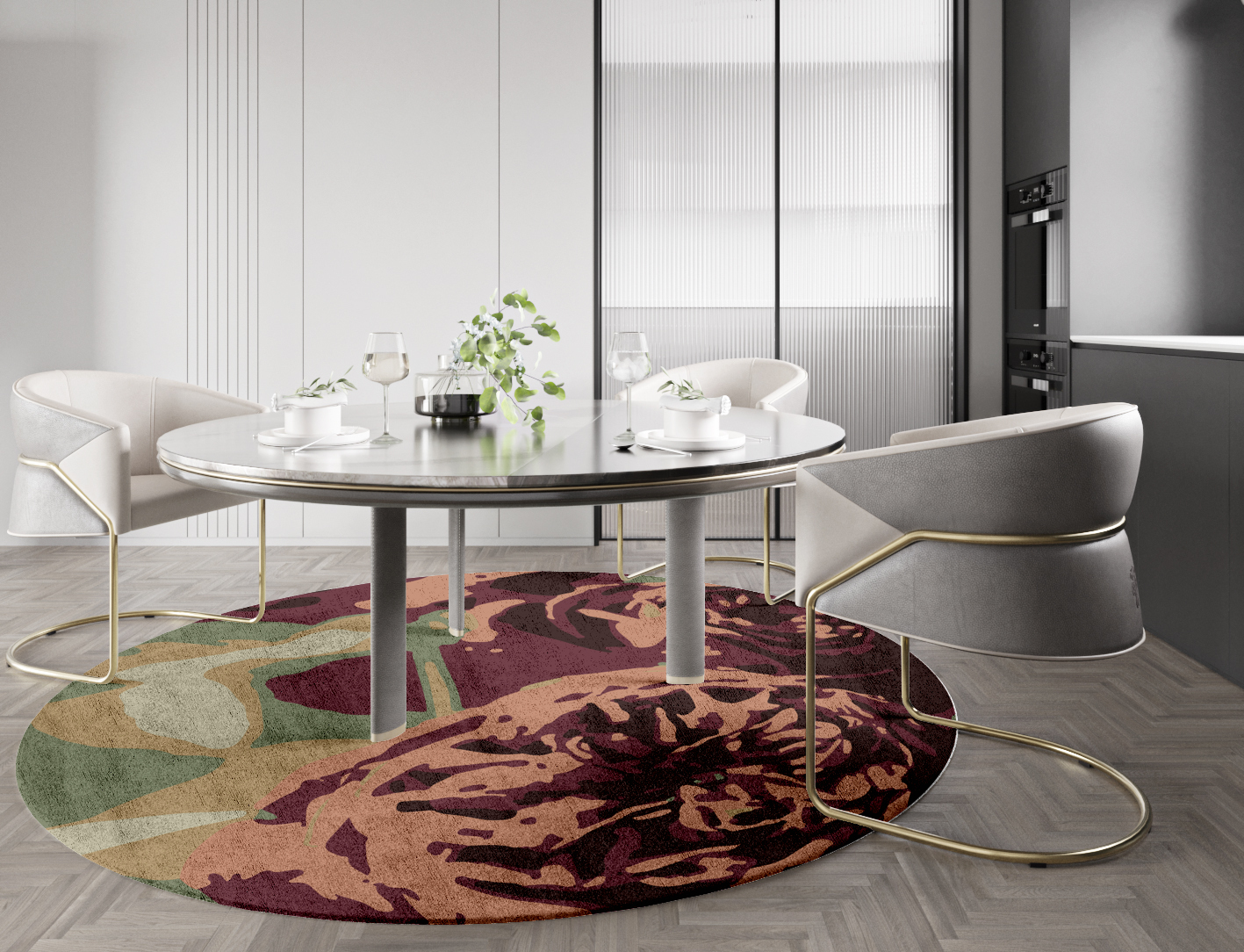 Camille Floral Round Hand Tufted Bamboo Silk Custom Rug by Rug Artisan