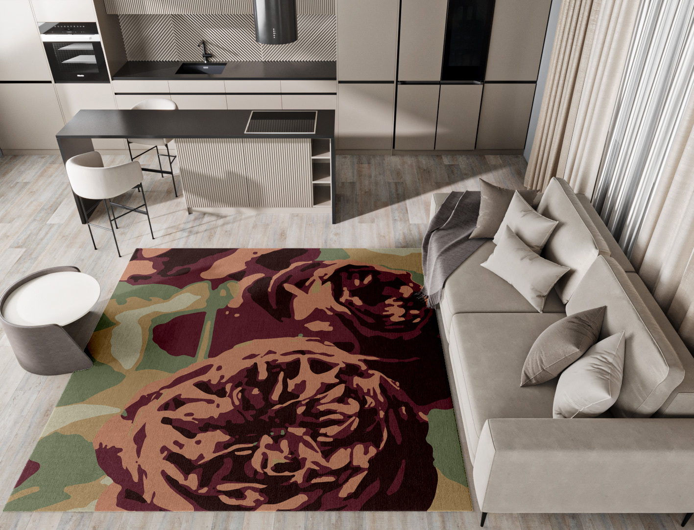 Camille Floral Square Hand Tufted Pure Wool Custom Rug by Rug Artisan