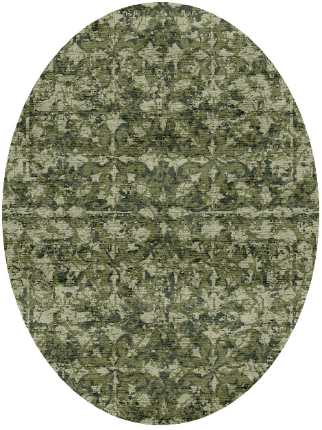 Camo Flowers Vintage Oval Hand Knotted Bamboo Silk Custom Rug by Rug Artisan