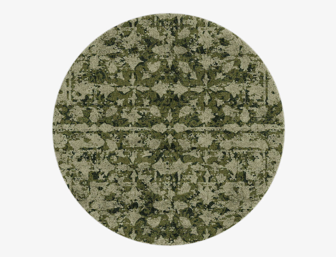 Camo Flowers Vintage Round Hand Knotted Bamboo Silk Custom Rug by Rug Artisan