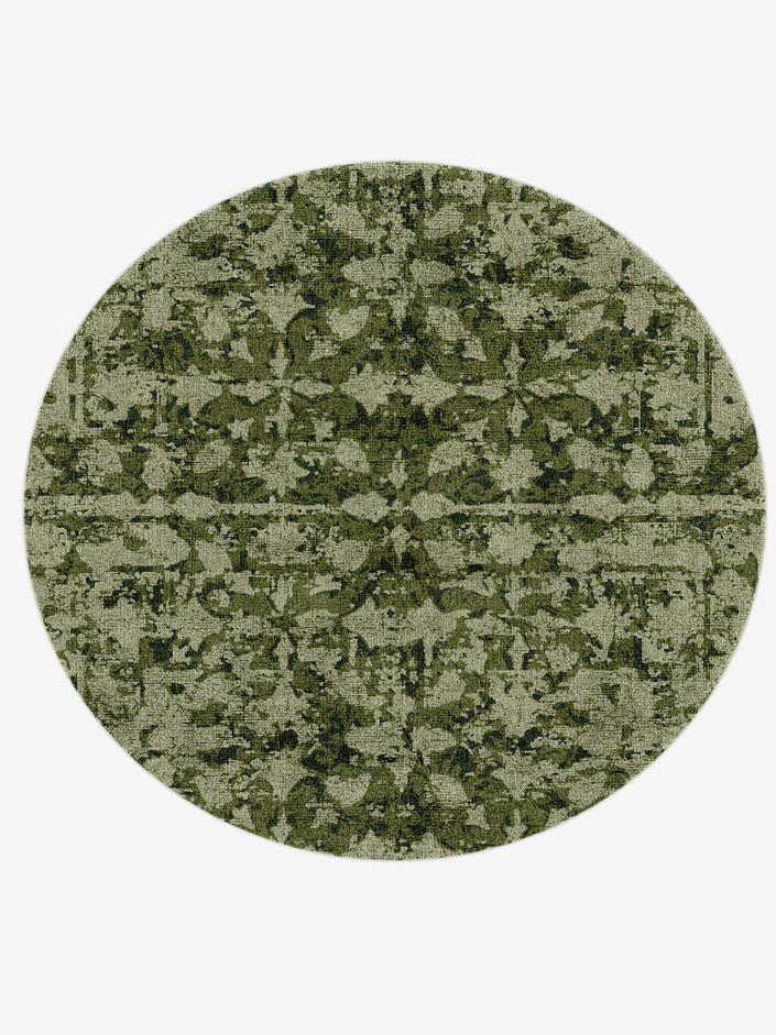 Camo Flowers Vintage Round Hand Knotted Bamboo Silk Custom Rug by Rug Artisan