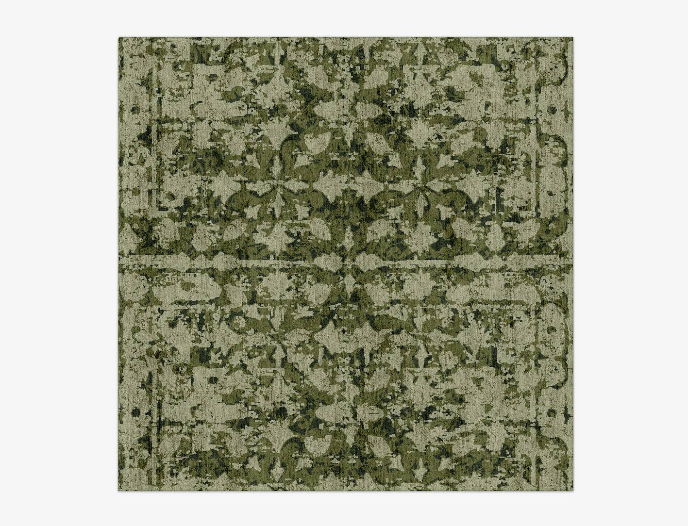 Camo Flowers Vintage Square Hand Knotted Bamboo Silk Custom Rug by Rug Artisan