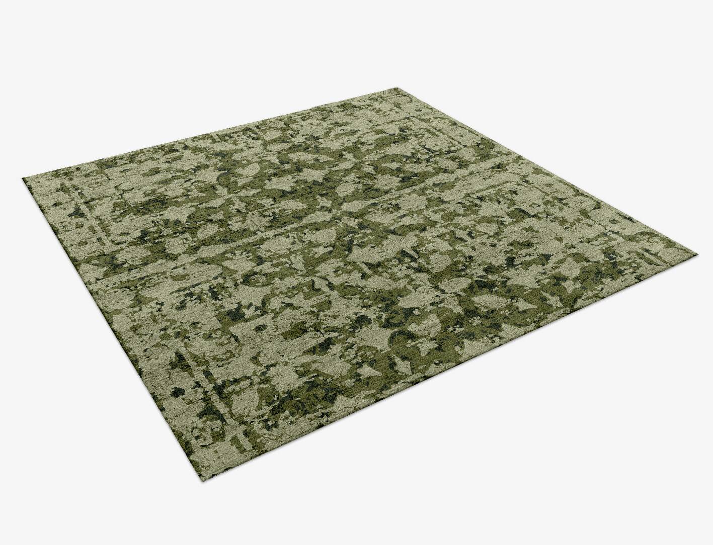 Camo Flowers Vintage Square Hand Knotted Bamboo Silk Custom Rug by Rug Artisan