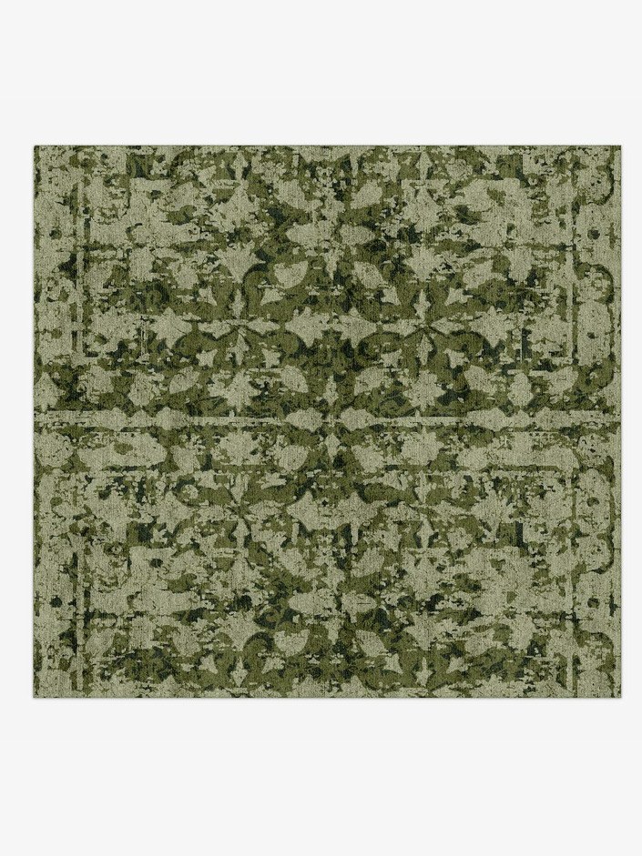 Camo Flowers Vintage Square Hand Knotted Bamboo Silk Custom Rug by Rug Artisan