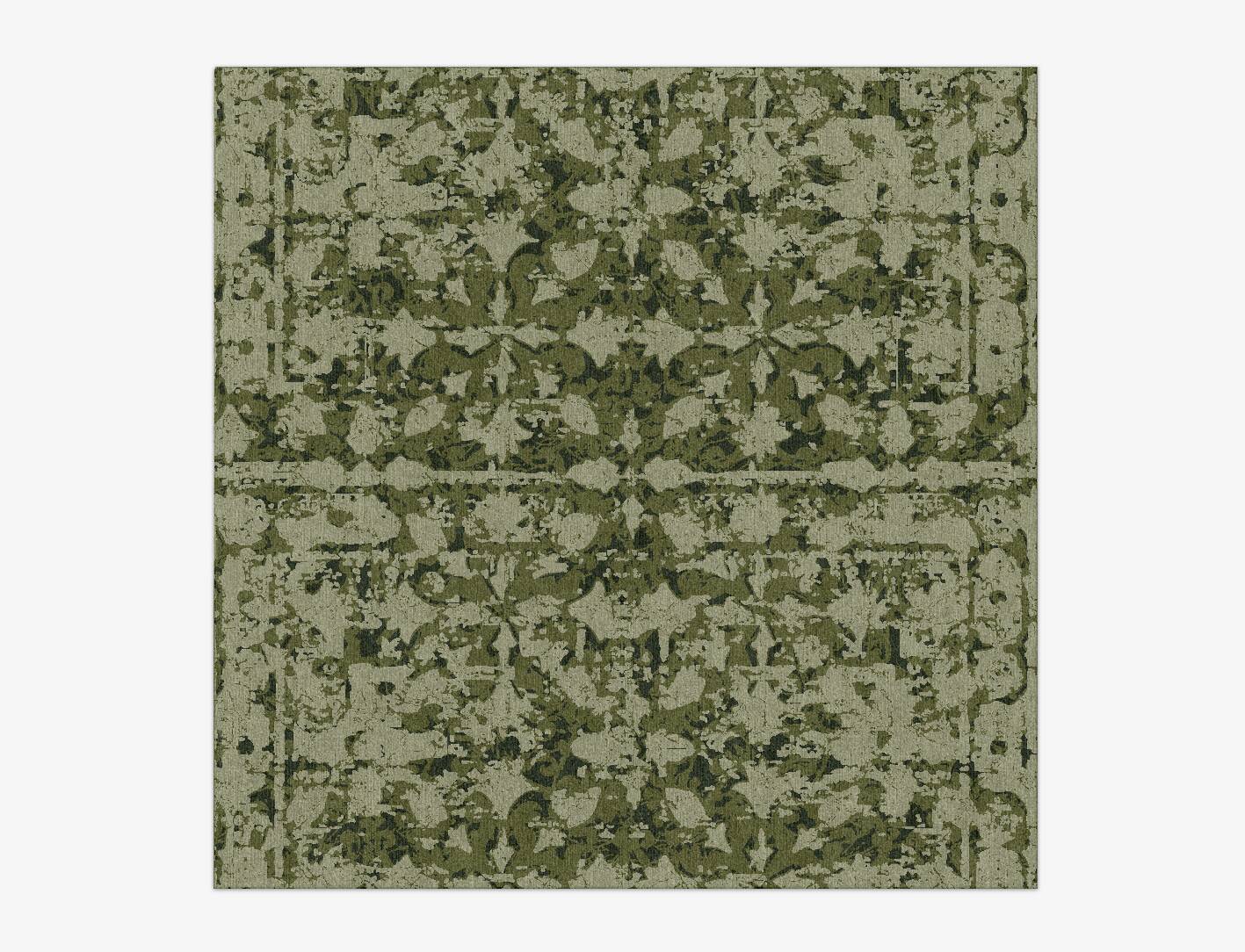 Camo Flowers Vintage Square Hand Knotted Tibetan Wool Custom Rug by Rug Artisan