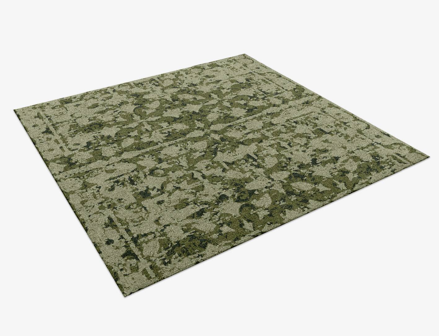 Camo Flowers Vintage Square Hand Knotted Tibetan Wool Custom Rug by Rug Artisan