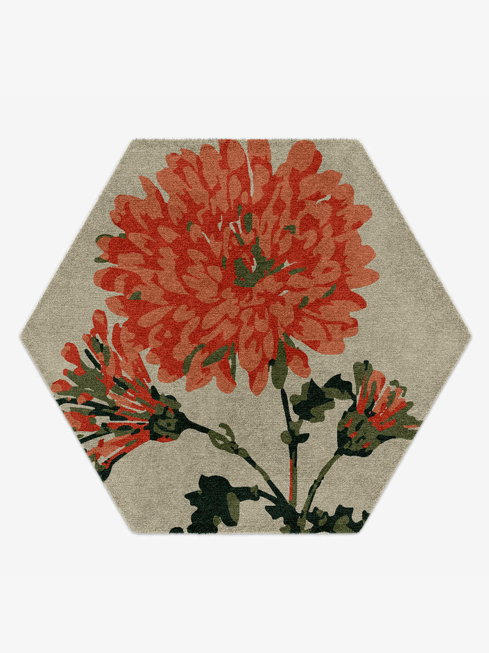 Candytuft Floral Hexagon Hand Knotted Tibetan Wool Custom Rug by Rug Artisan