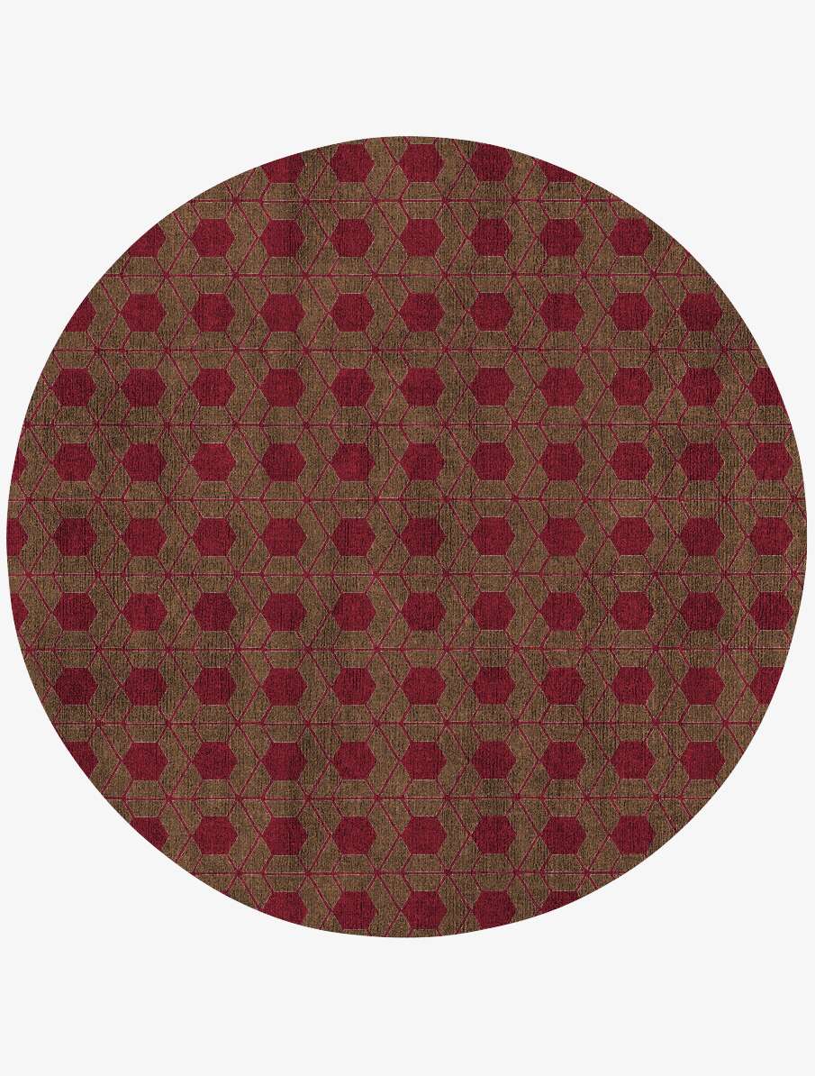 Carmine Geometric Round Flatweave Bamboo Silk Custom Rug by Rug Artisan