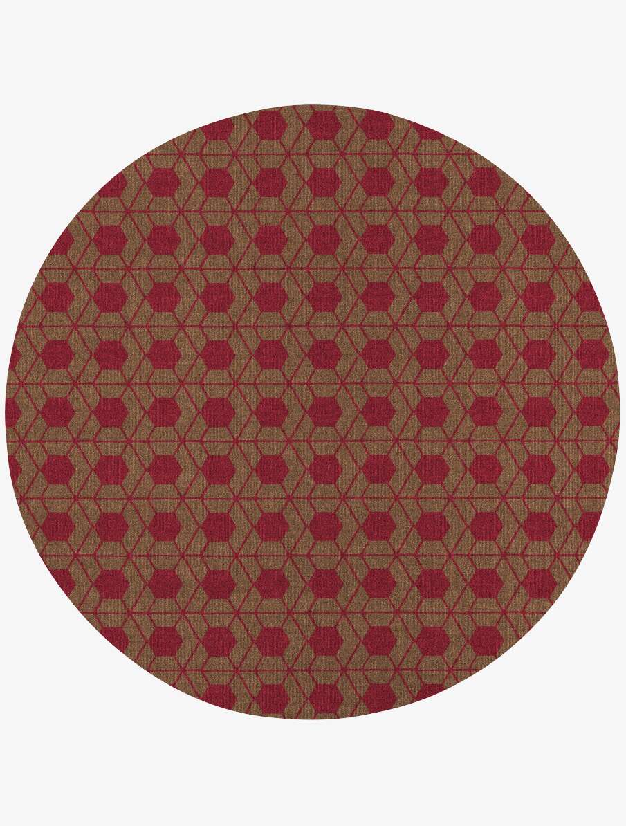 Carmine Geometric Round Flatweave New Zealand Wool Custom Rug by Rug Artisan
