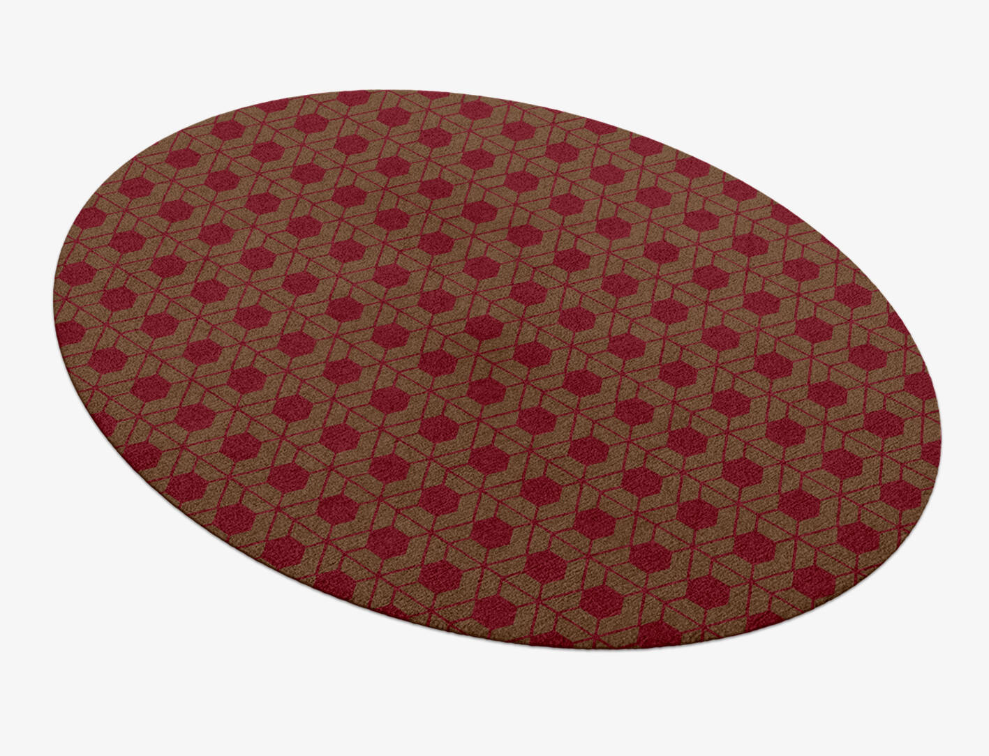 Carmine Geometric Oval Hand Knotted Tibetan Wool Custom Rug by Rug Artisan