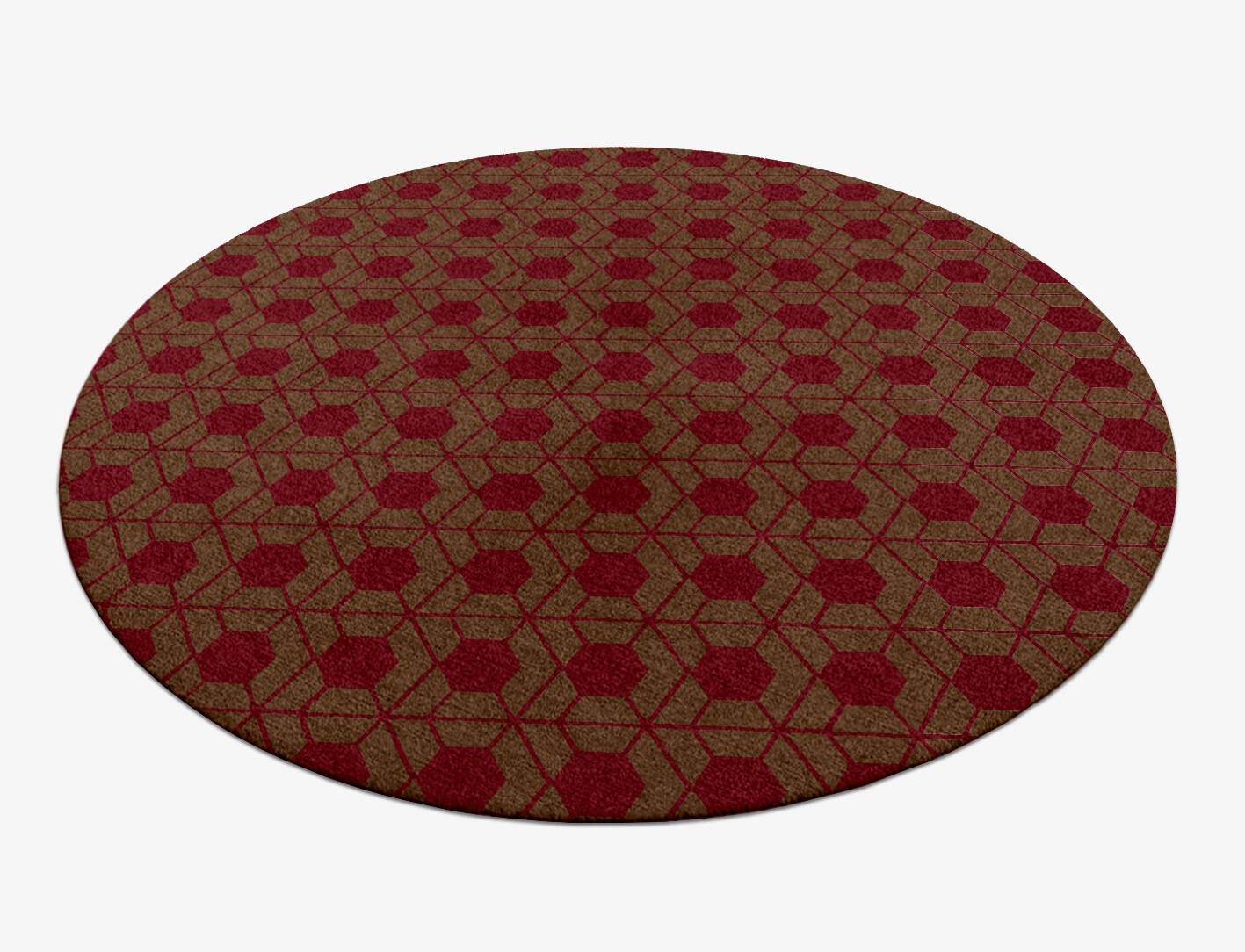 Carmine Geometric Round Hand Knotted Tibetan Wool Custom Rug by Rug Artisan