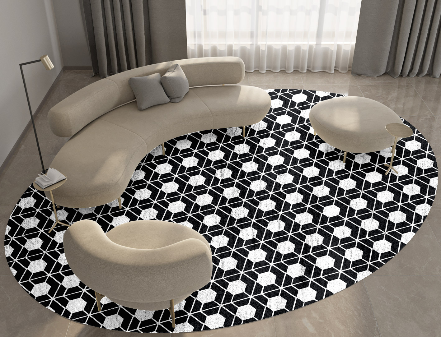 Carmine White Monochrome Oval Hand Knotted Bamboo Silk Custom Rug by Rug Artisan