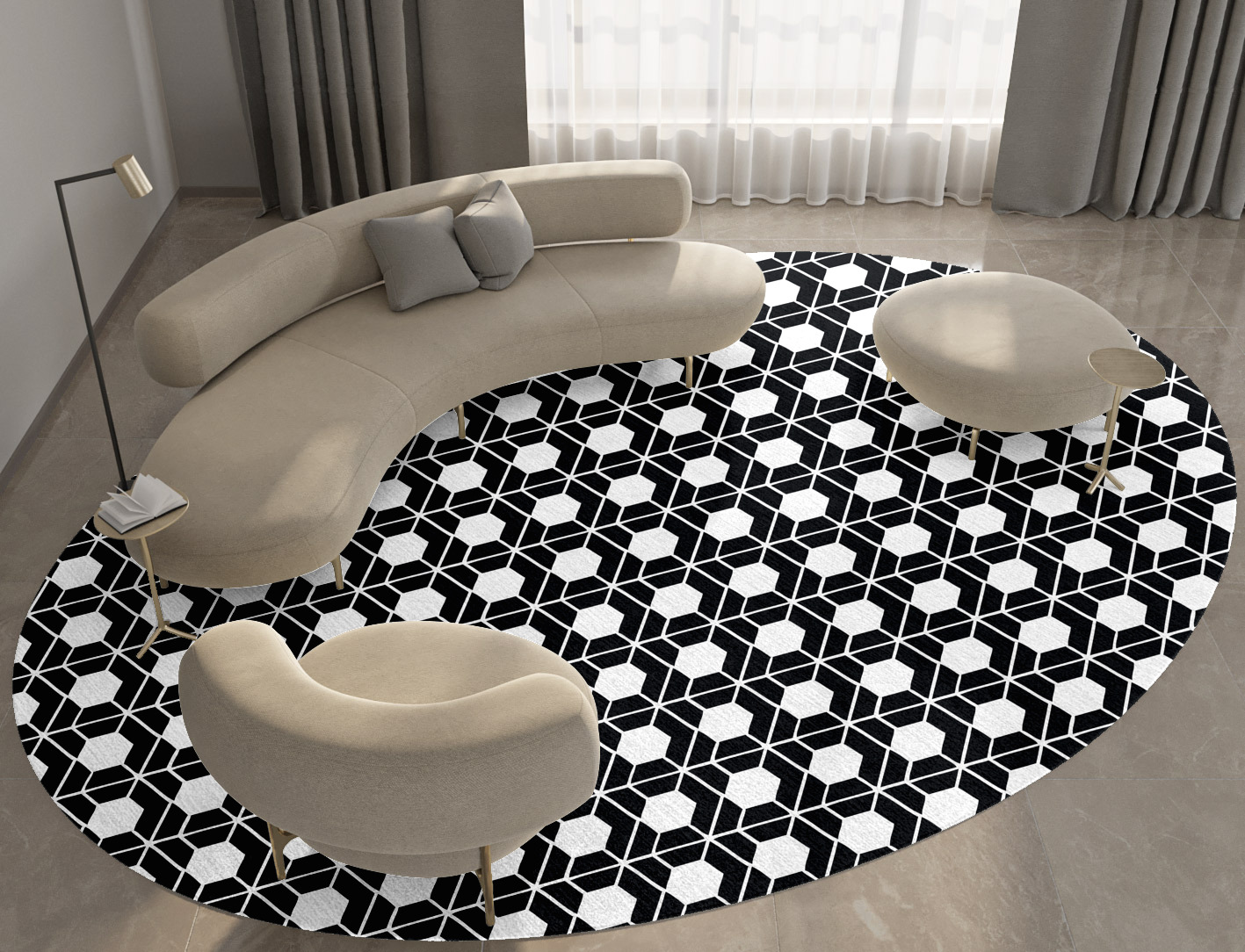 Carmine White Monochrome Oval Hand Knotted Tibetan Wool Custom Rug by Rug Artisan