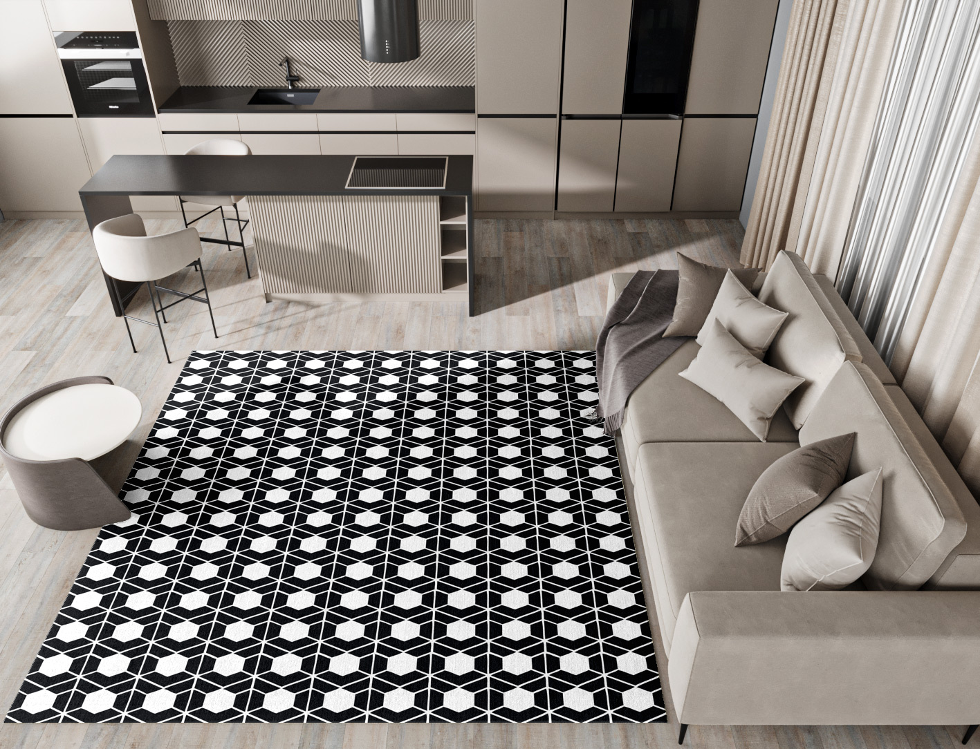 Carmine White Monochrome Square Hand Knotted Tibetan Wool Custom Rug by Rug Artisan