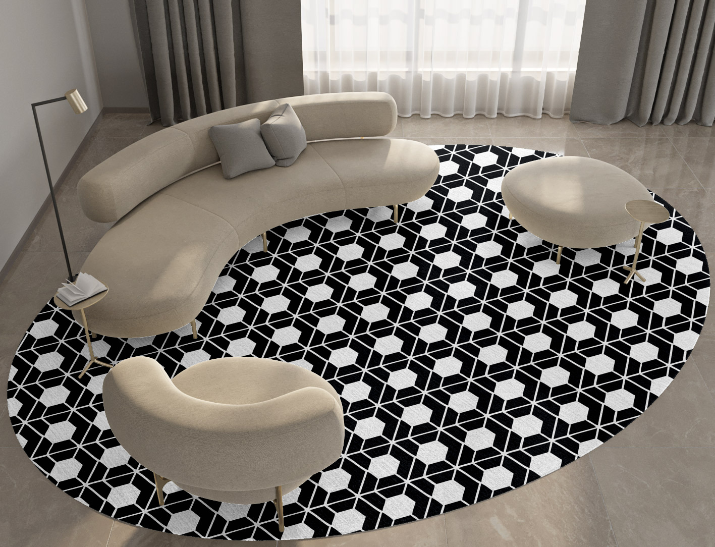 Carmine White Monochrome Oval Hand Tufted Pure Wool Custom Rug by Rug Artisan