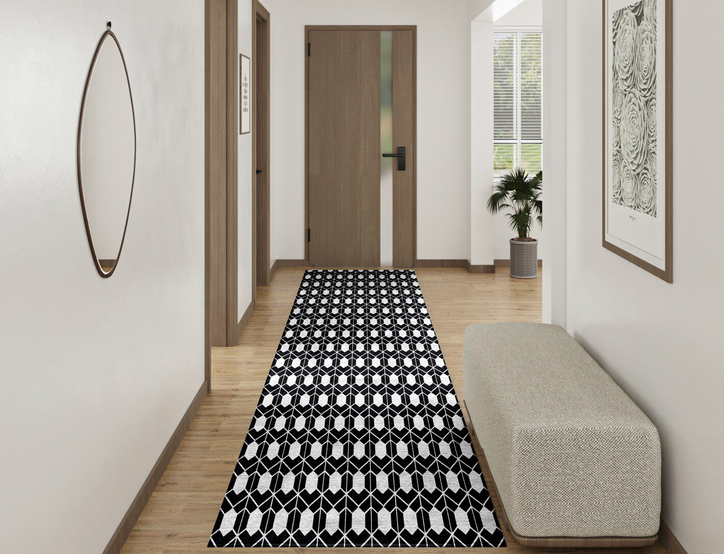 Carmine White Monochrome Runner Hand Tufted Bamboo Silk Custom Rug by Rug Artisan