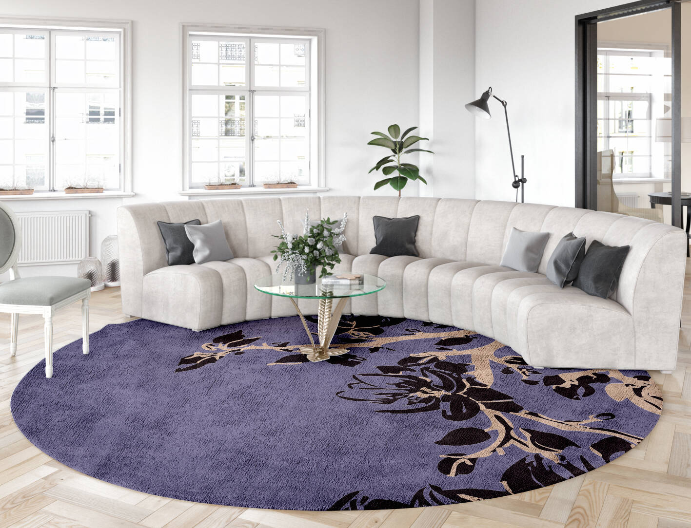 Catkin Floral Round Hand Tufted Bamboo Silk Custom Rug by Rug Artisan