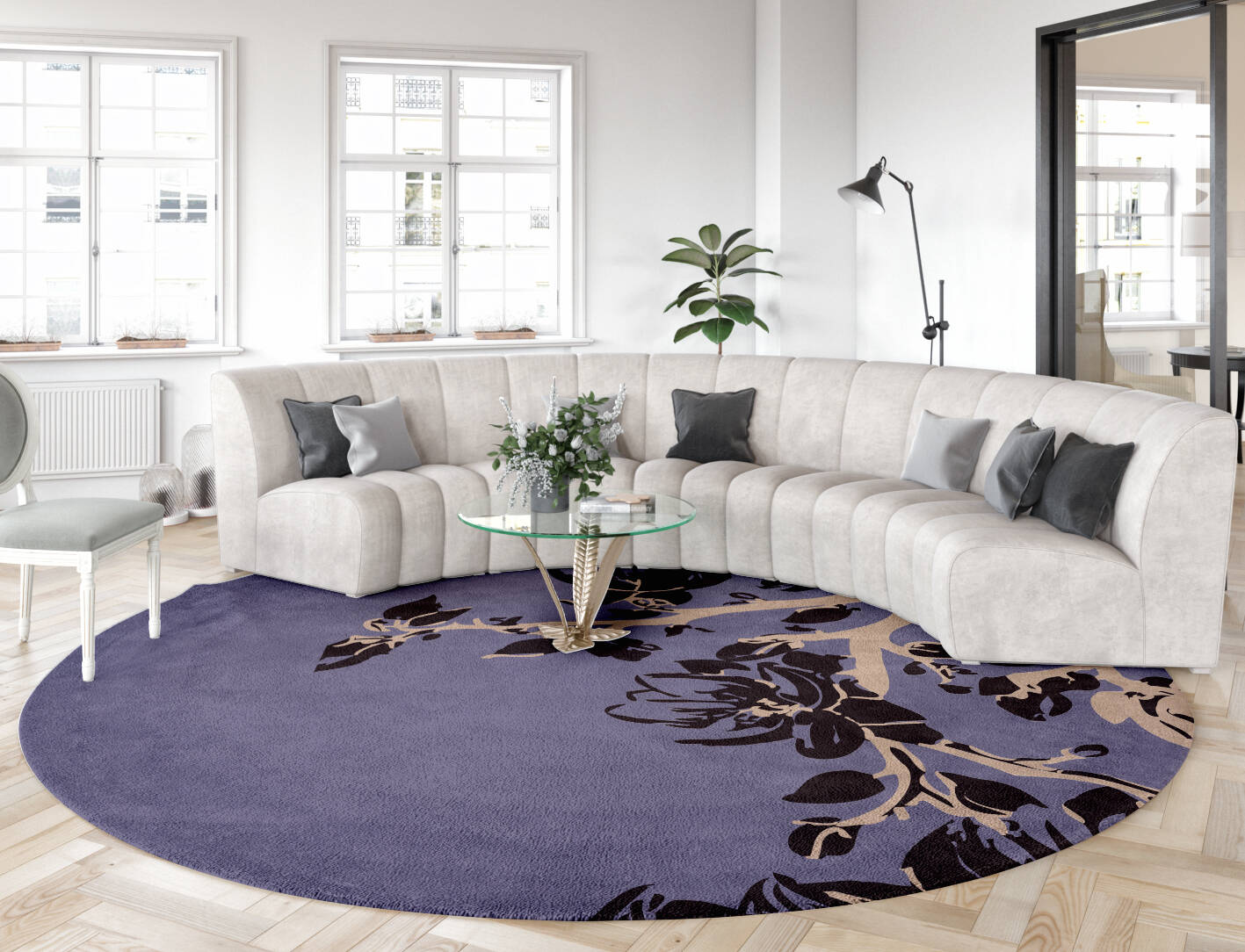 Catkin Floral Round Hand Tufted Pure Wool Custom Rug by Rug Artisan