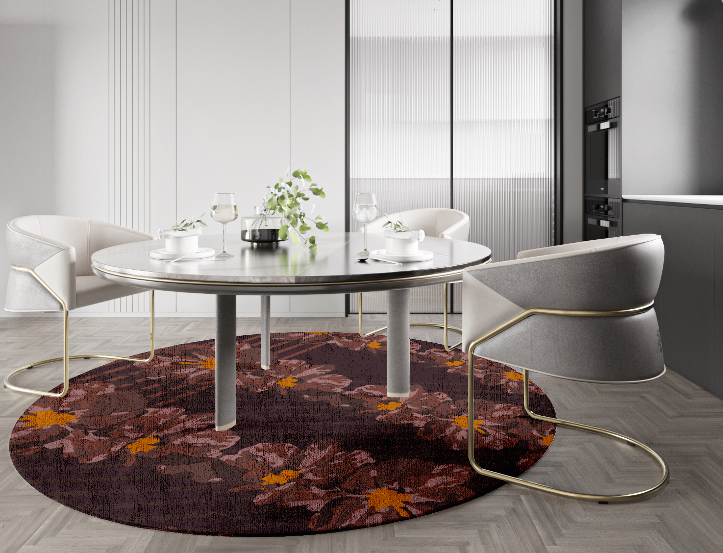 Chaplet Floral Round Hand Knotted Bamboo Silk Custom Rug by Rug Artisan