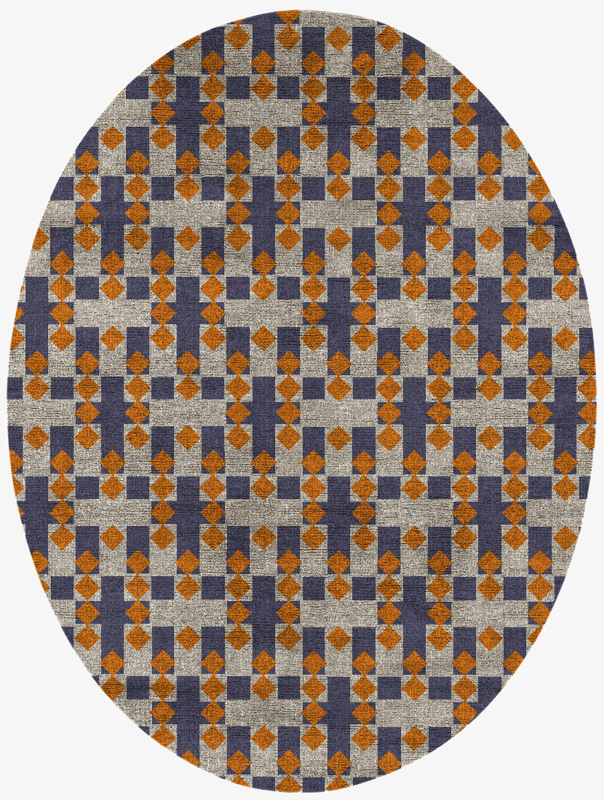 Checkers Geometric Oval Flatweave Bamboo Silk Custom Rug by Rug Artisan