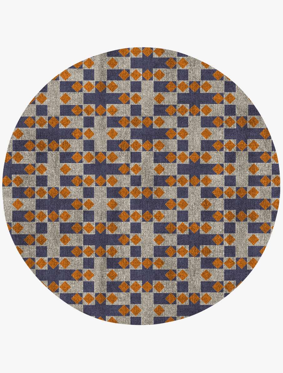 Checkers Geometric Round Flatweave Bamboo Silk Custom Rug by Rug Artisan