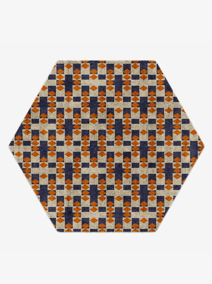 Checkers Geometric Hexagon Hand Knotted Bamboo Silk Custom Rug by Rug Artisan