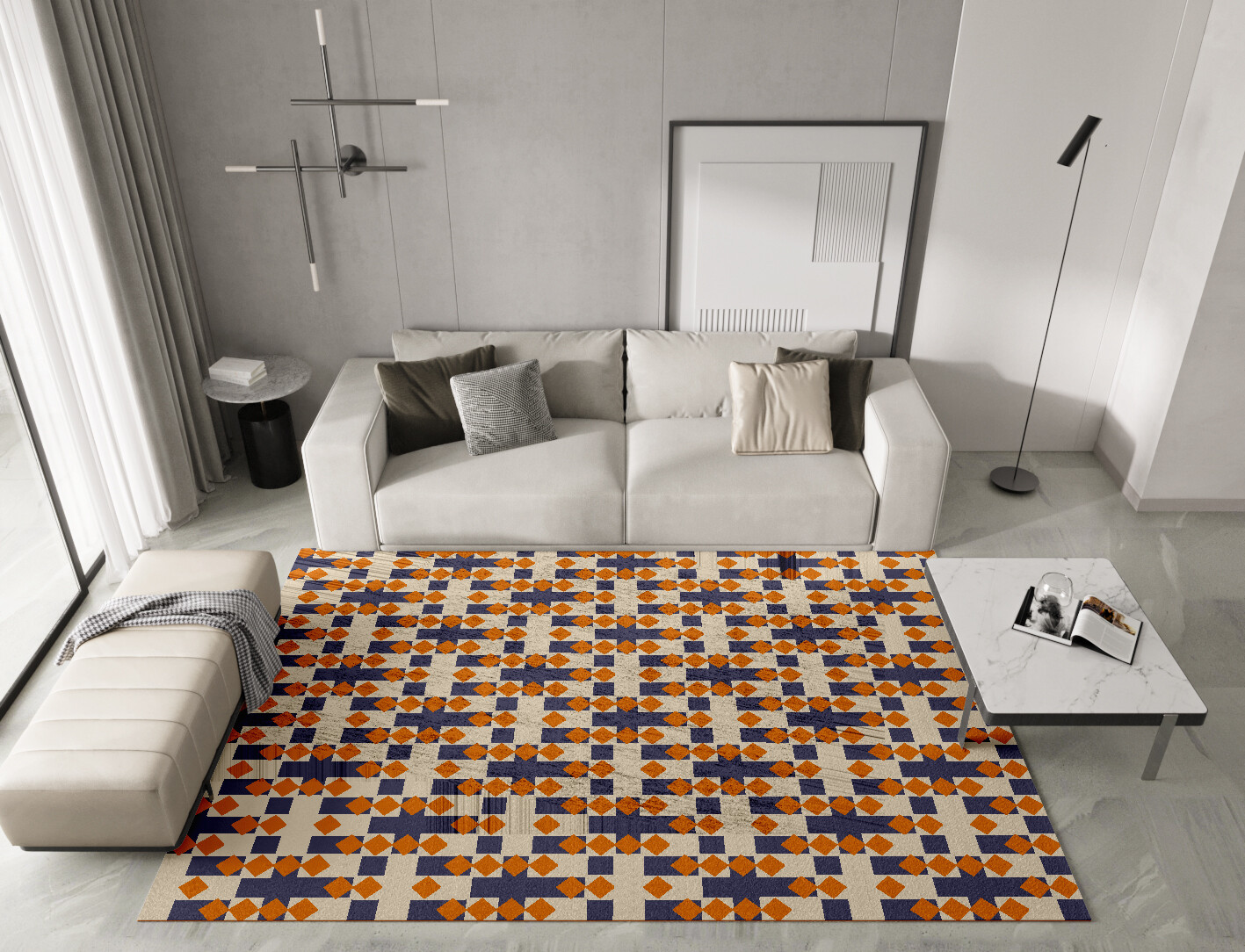 Checkers Geometric Rectangle Hand Knotted Bamboo Silk Custom Rug by Rug Artisan