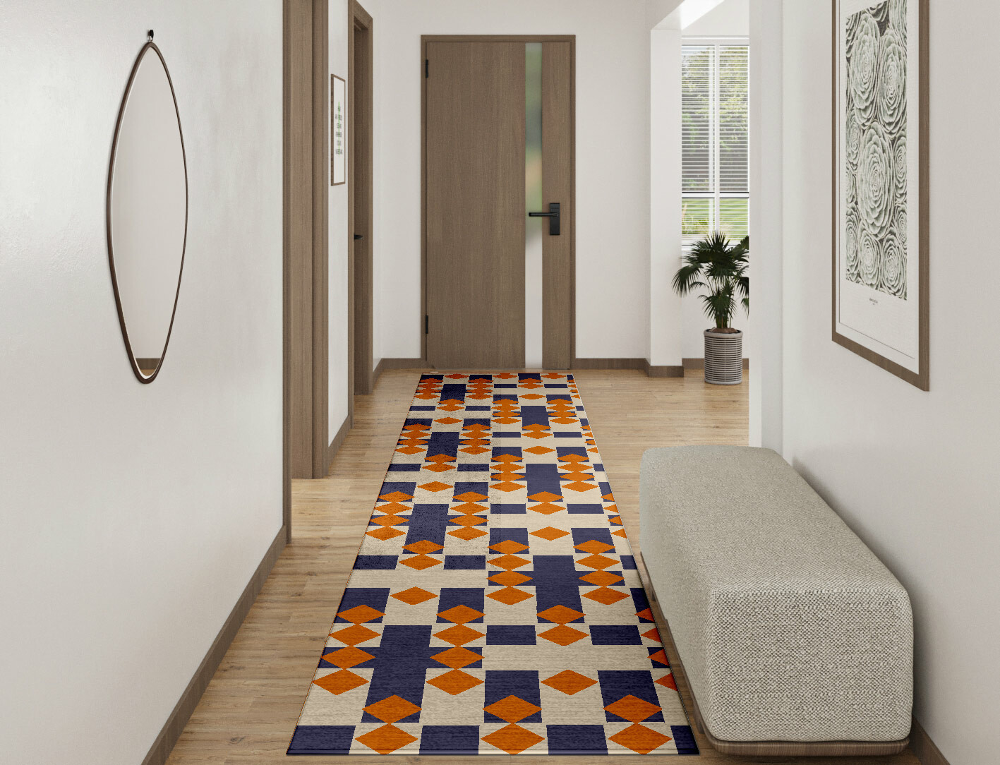Checkers Geometric Runner Hand Knotted Bamboo Silk Custom Rug by Rug Artisan