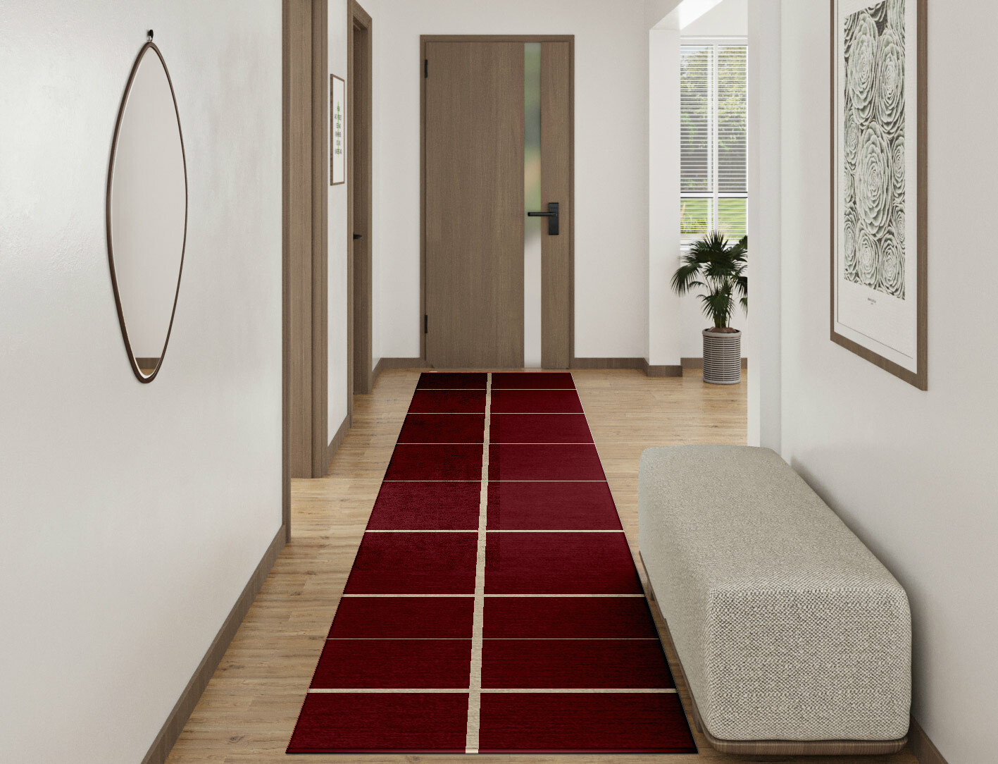 Cherry Geometric Runner Hand Knotted Bamboo Silk Custom Rug by Rug Artisan