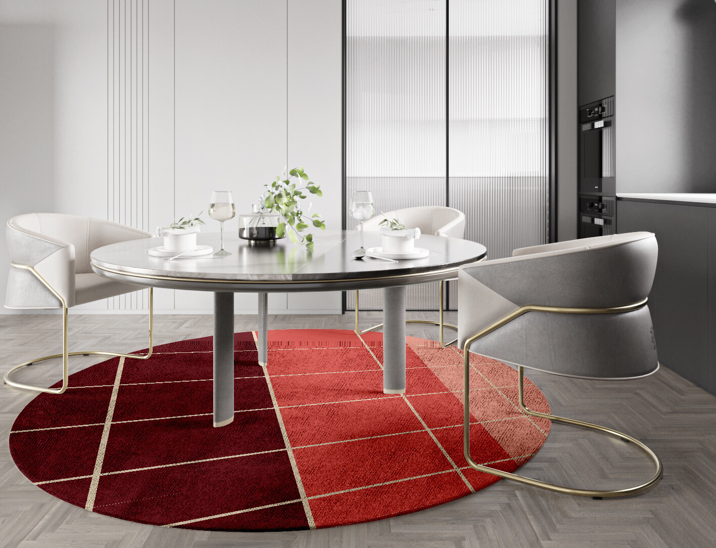 Cherry Geometric Round Hand Tufted Bamboo Silk Custom Rug by Rug Artisan