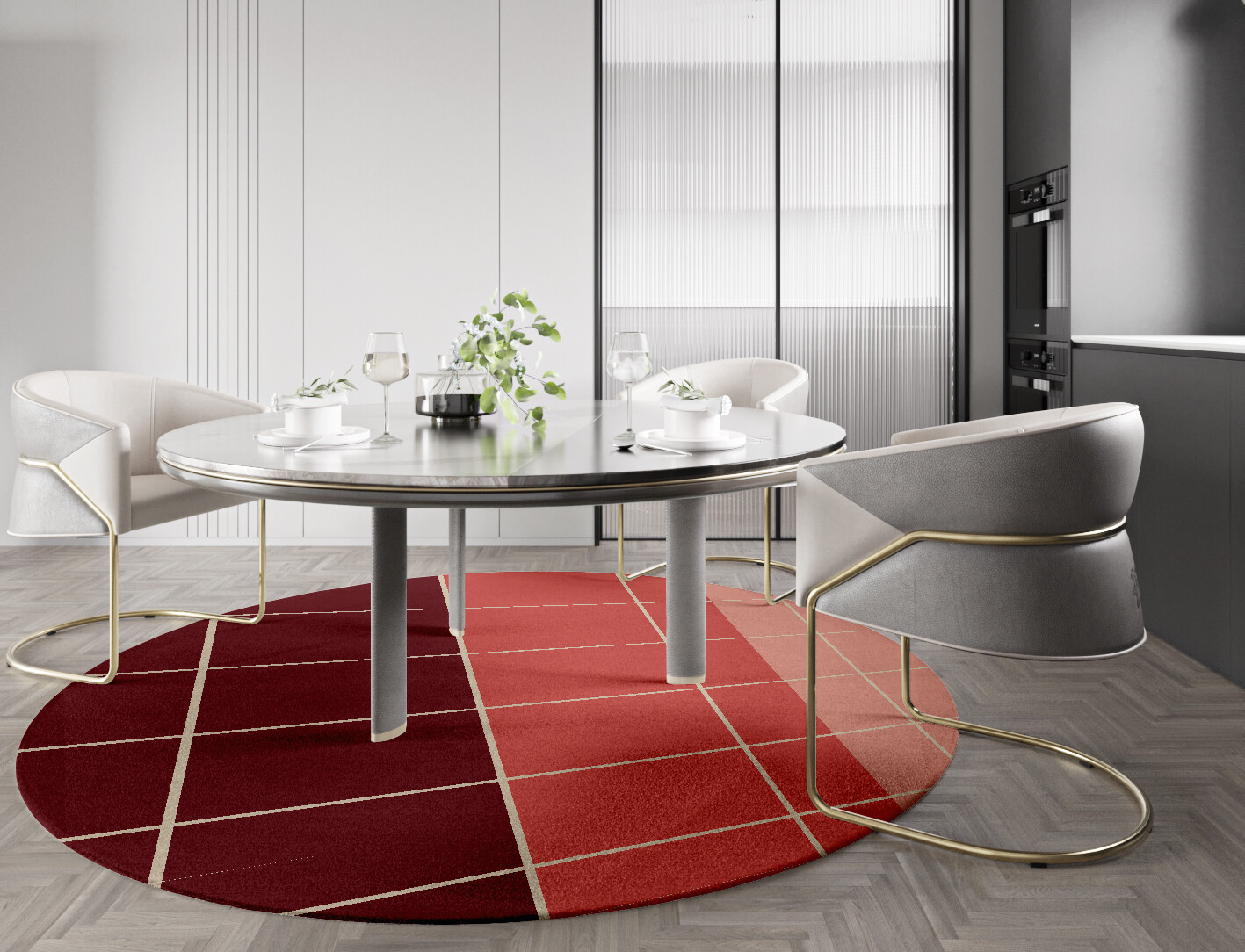 Cherry Geometric Round Hand Tufted Pure Wool Custom Rug by Rug Artisan