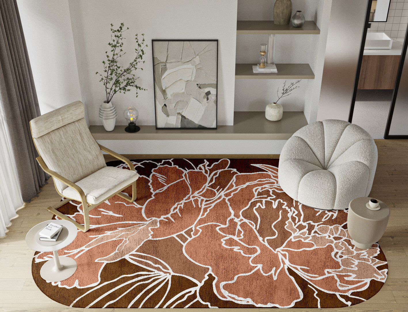 Chrysanthemum Field of Flowers Oblong Hand Knotted Bamboo Silk Custom Rug by Rug Artisan