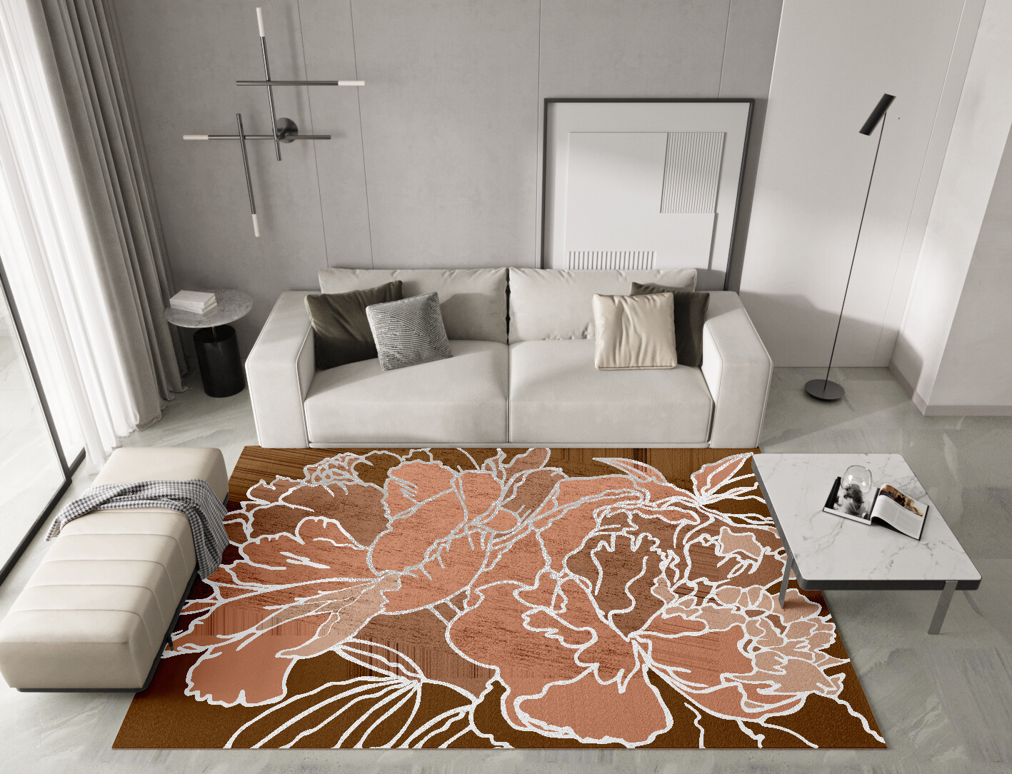 Chrysanthemum Field of Flowers Rectangle Hand Knotted Bamboo Silk Custom Rug by Rug Artisan