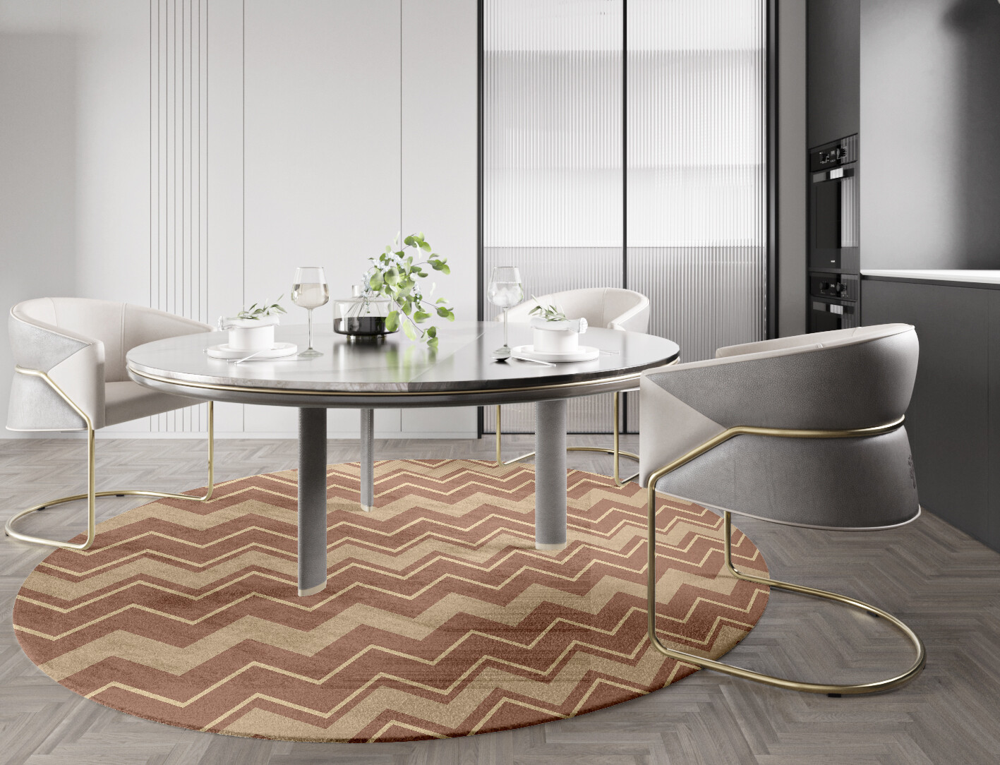 Clash Geometric Round Hand Knotted Bamboo Silk Custom Rug by Rug Artisan