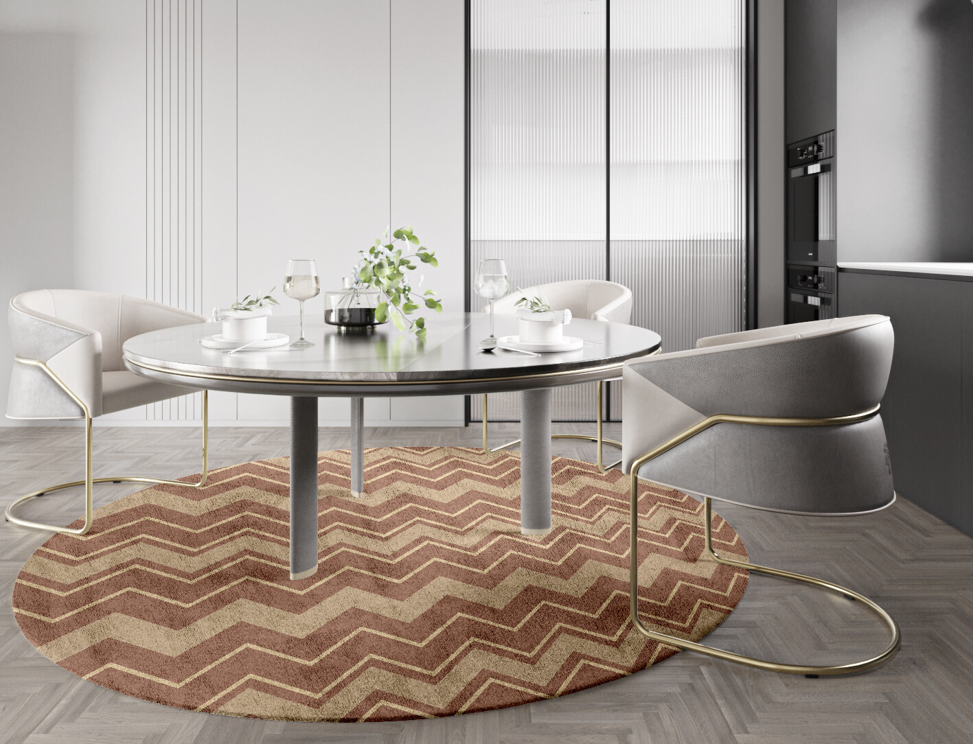 Clash Geometric Round Hand Tufted Bamboo Silk Custom Rug by Rug Artisan