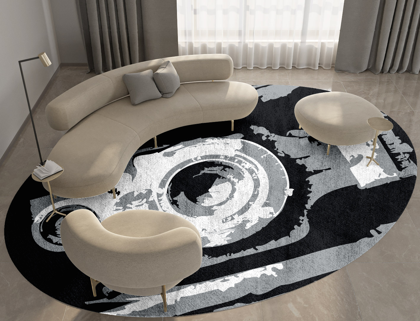 Classique Grey Monochrome Oval Hand Knotted Bamboo Silk Custom Rug by Rug Artisan