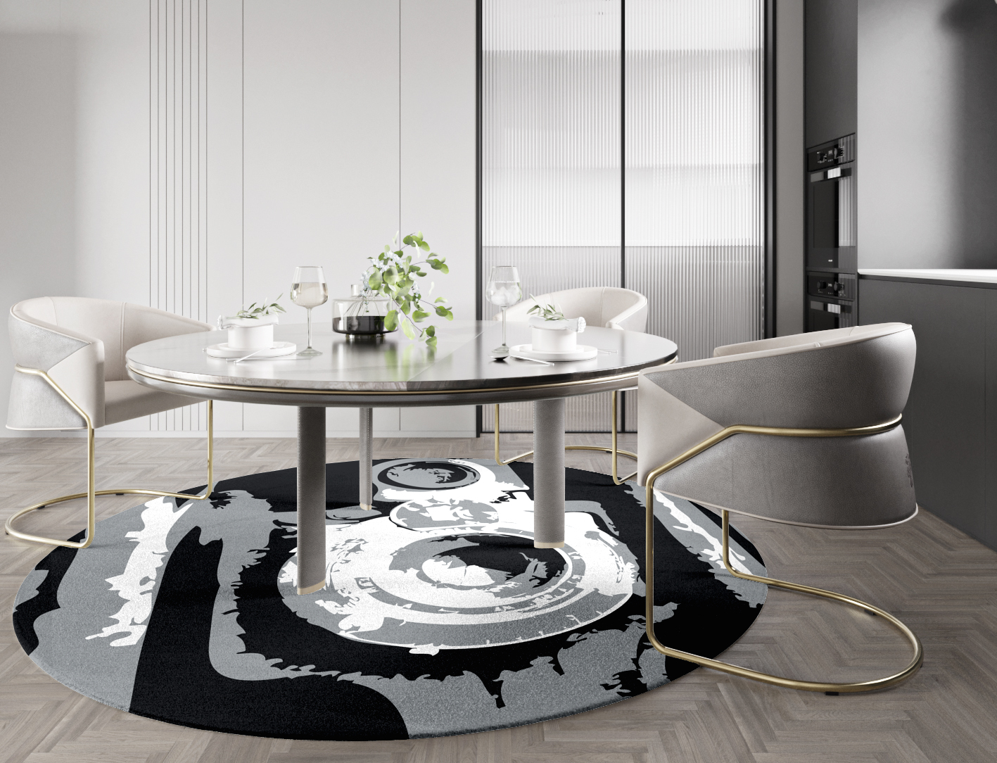 Classique Grey Monochrome Round Hand Knotted Tibetan Wool Custom Rug by Rug Artisan