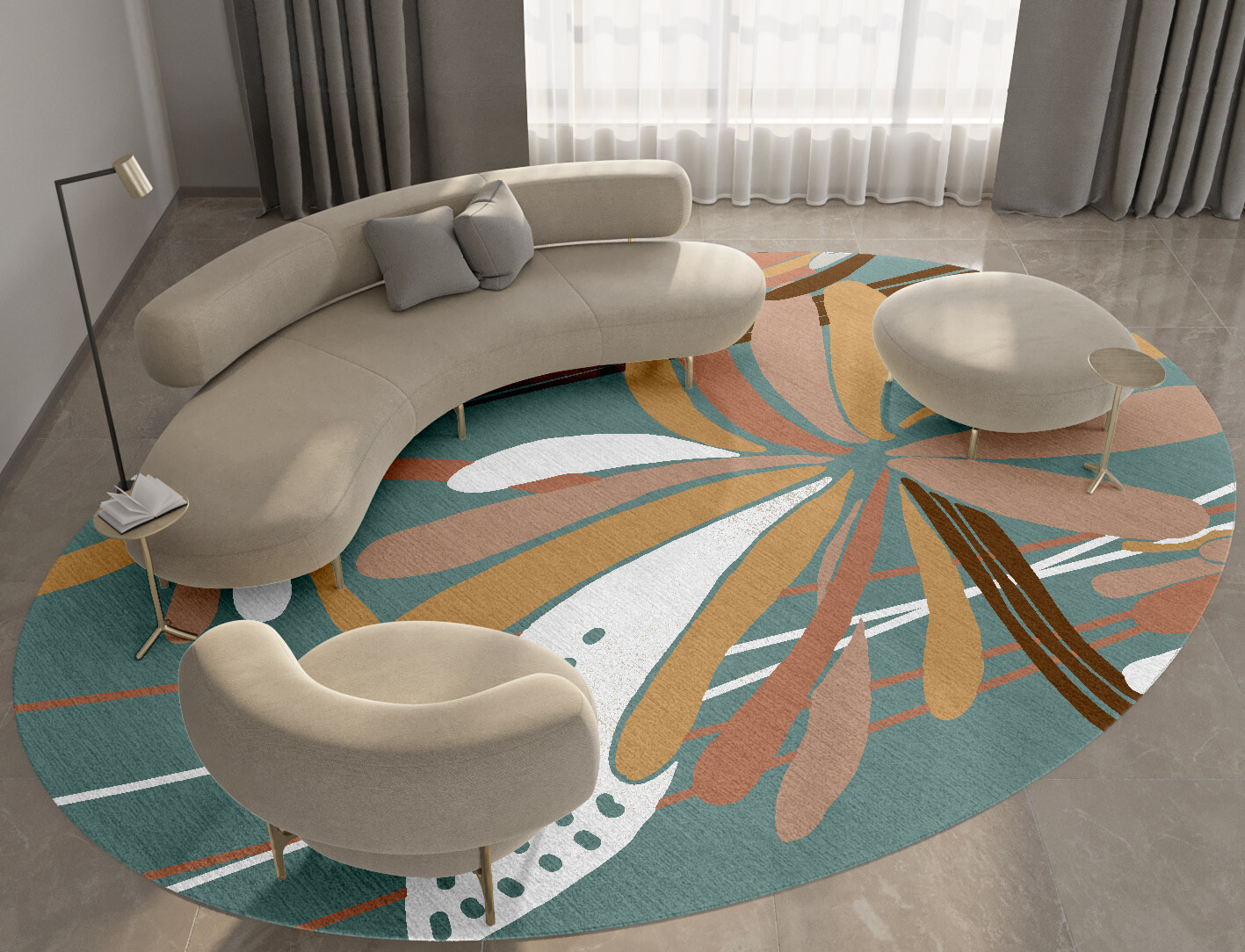 Cleome Field of Flowers Oval Hand Knotted Tibetan Wool Custom Rug by Rug Artisan
