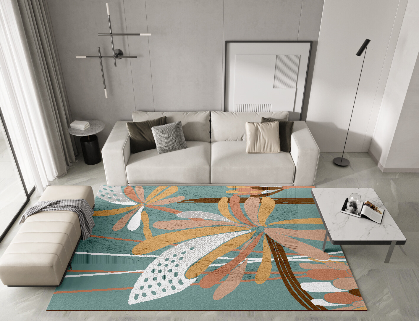 Cleome Field of Flowers Rectangle Hand Knotted Bamboo Silk Custom Rug by Rug Artisan