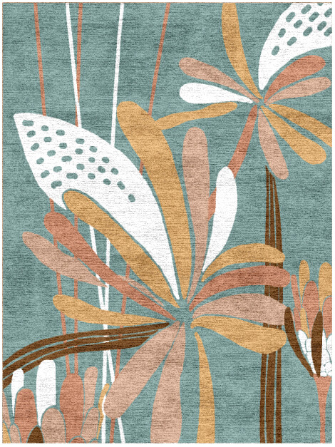 Cleome Field of Flowers Rectangle Hand Knotted Bamboo Silk Custom Rug by Rug Artisan
