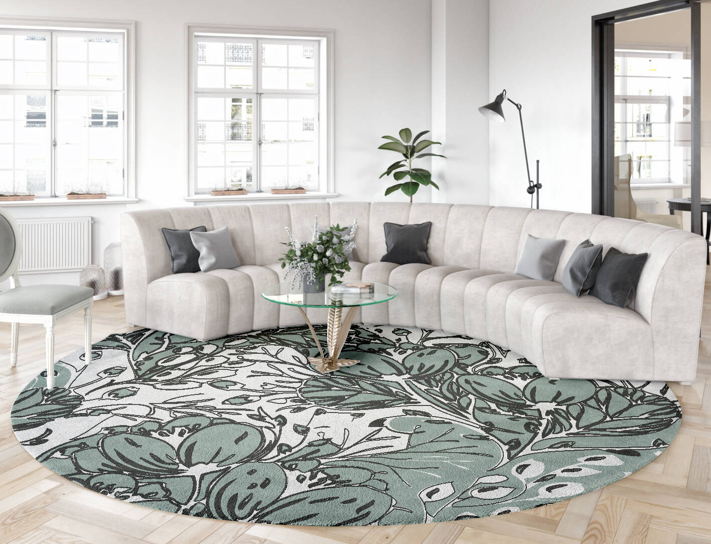 Clover Floral Round Hand Tufted Pure Wool Custom Rug by Rug Artisan